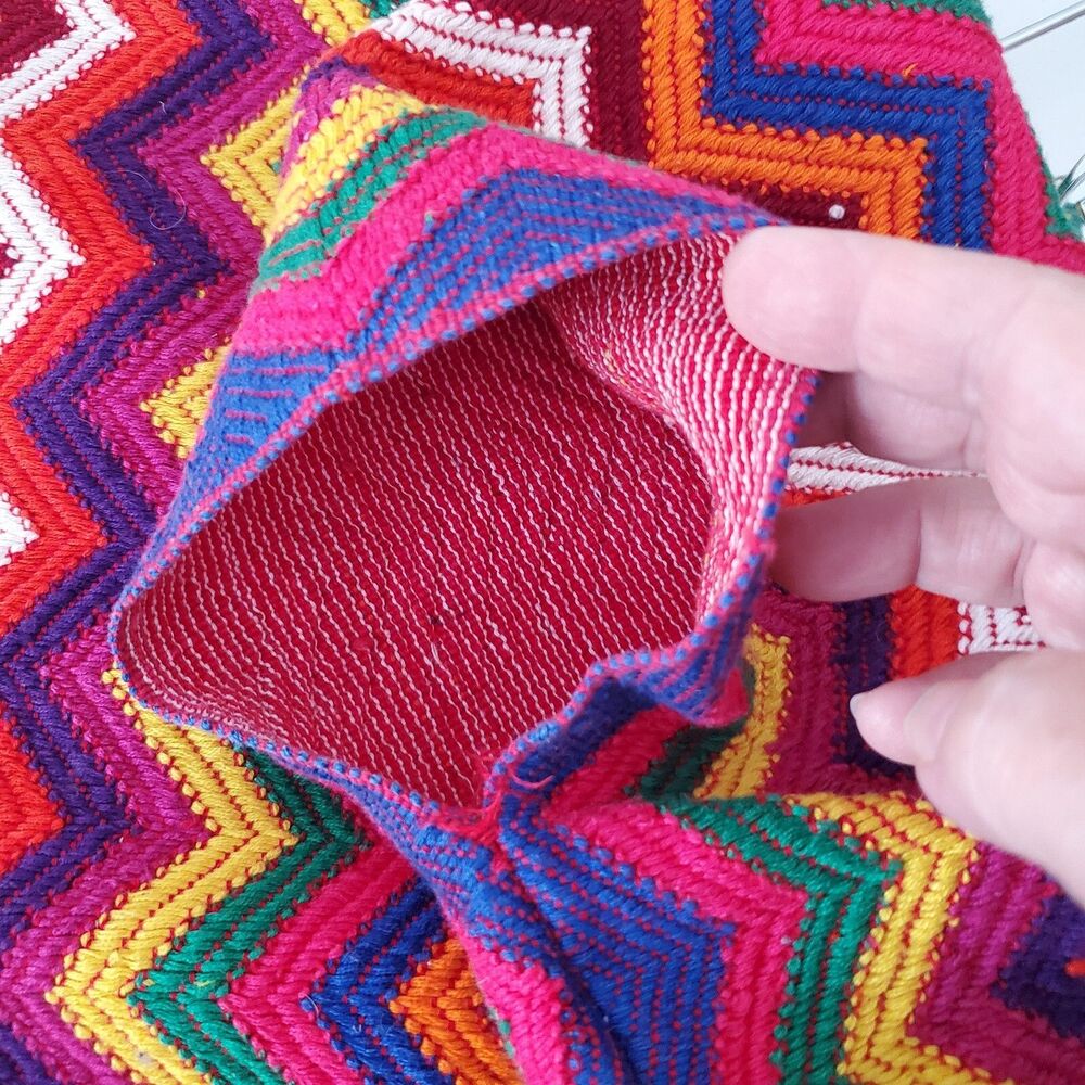 Handmade Multicolor Chevron Pattern Poncho One Size - Picture 8 of 8